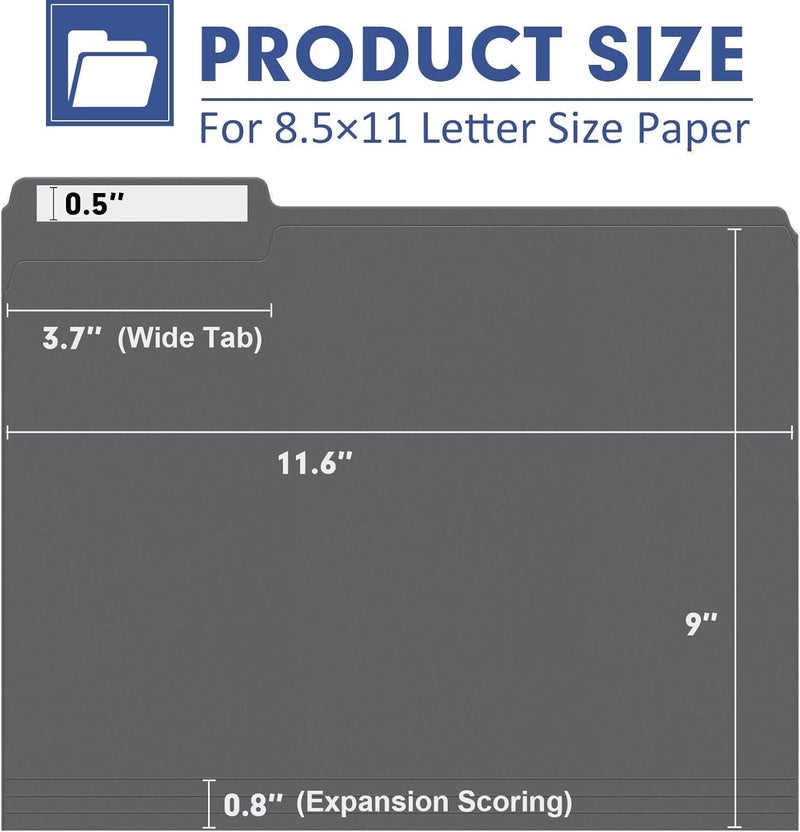 PANDRI File Folder, 120 Pack File Folder, 1/3 Cut Tab, Letter Size, Filing Folder for Office School Business, Dark Gray - Image 2